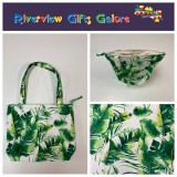 Medium Tote Bag with Zip - Tropical Leaves on White